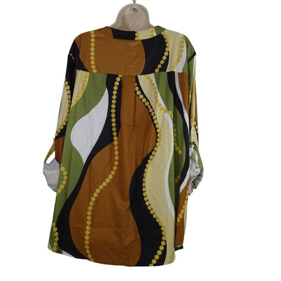 Emery Rose Retro-Inspired Tunic Top Women Size 2XL Earthy Wave Print NEW - Picture 4 of 12